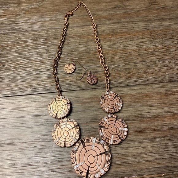 Bohemian brown/brown earring and necklace set. Pathway crack maze bling - Picture 1 of 6